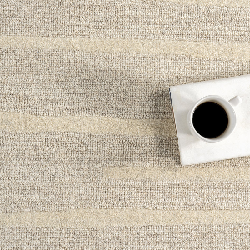 Beige Striped Handmade Wool Tufted 4' x 6' Area Rug