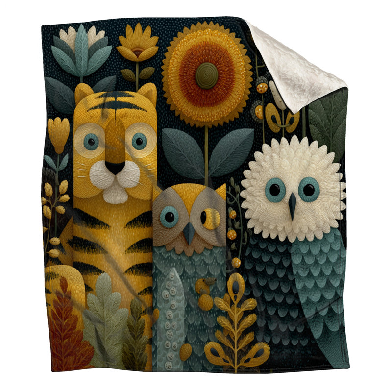 Tiger Owl Illustration Blankets, 50in W x 60in H