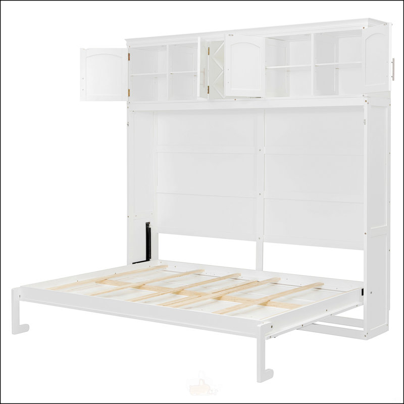 Grand lit escamotable avec armoires supérieures et porte-bouteilles, peu encombrant et élégant pour les maisons modernes