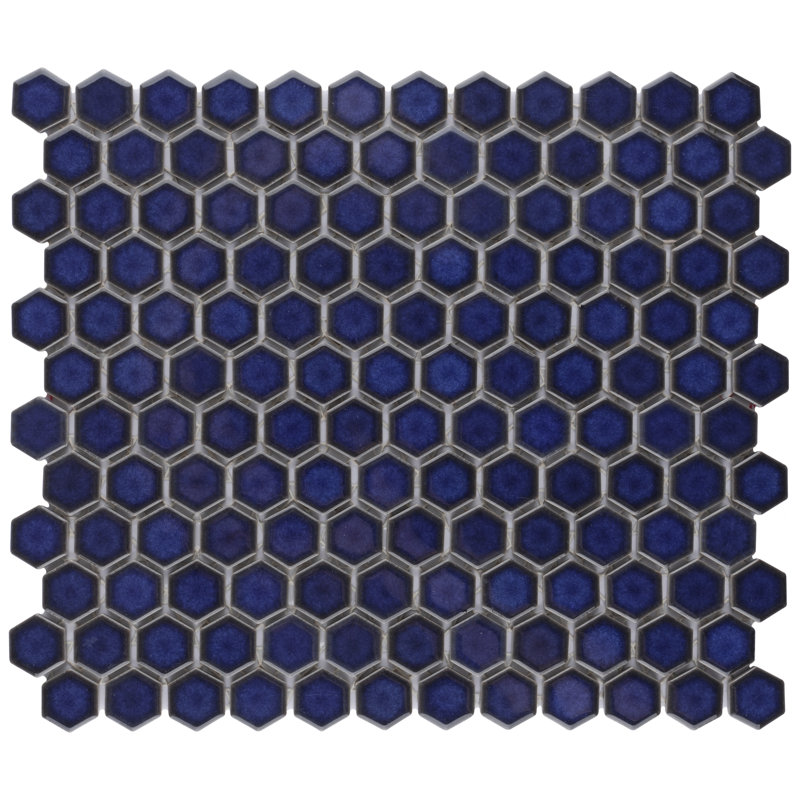 Tribeca 1" Hex Glossy 10-1/4 " x 11-7/8 " Porcelain Mosaic Floor and Wall Tile, Cobalt