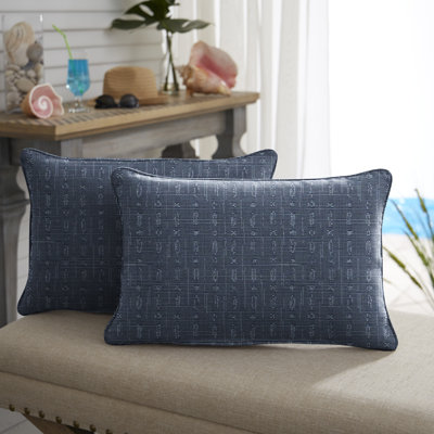 Embrace Indigo Indoor/Outdoor Sunbrella Corded Lumbar Pillow Set Of 2