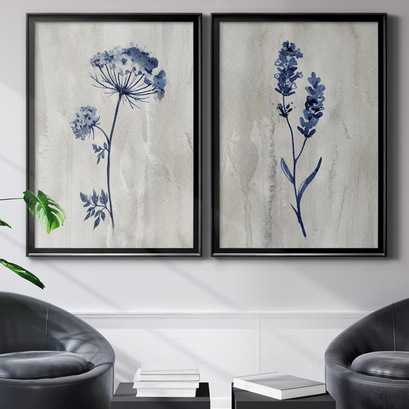 «Indigo Botanical I», ensemble de 2 reproductions d'impressions, Toile encadrée, H 31,5 po x l 47 po, Noir