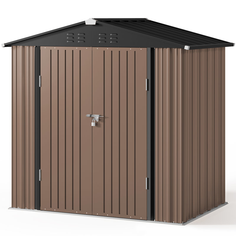 6' W x 4' D Lockable Outdoor Metal Storage Shed for Garden Tools & Patio Storage, Brown
