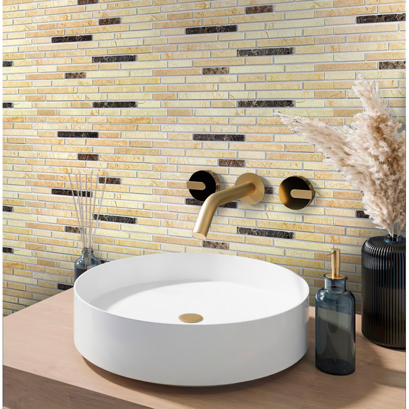11.6" X 12" Linear Marble Mosaic Tile, Beige