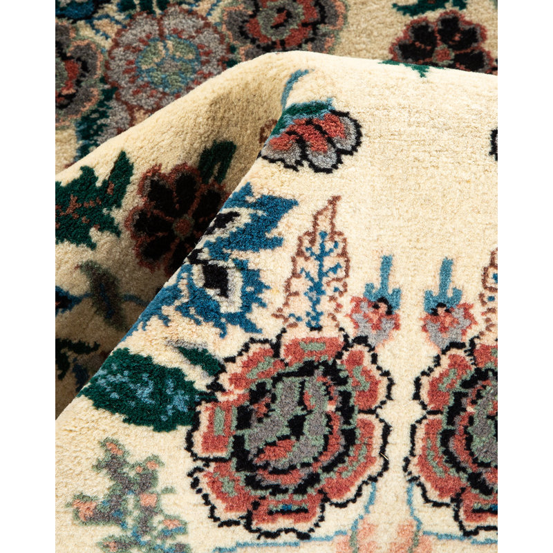 Hayner One-of-a-Kind Hand-Knotted New Age 2'6" x 14' Runner Wool Area Rug in Ivory/Blue/Red