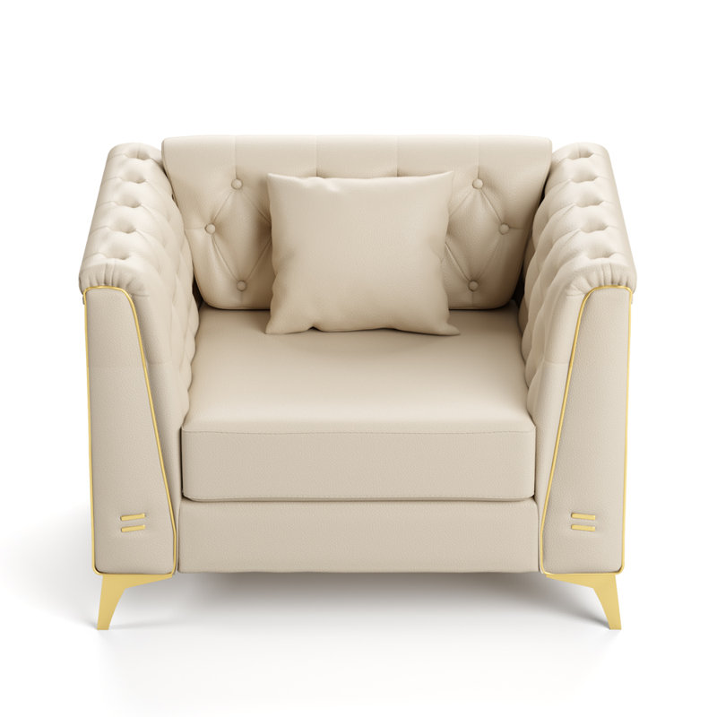 Canapé 1 place avec 1 coussin, Beige Faux Leather