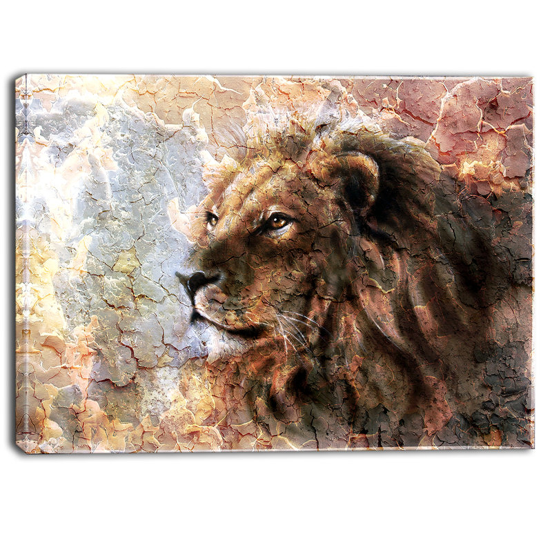 Animal, lion paisible sur toile - Lion paisible, H 20 po x l 40 po x P 1 po, Toile tendue