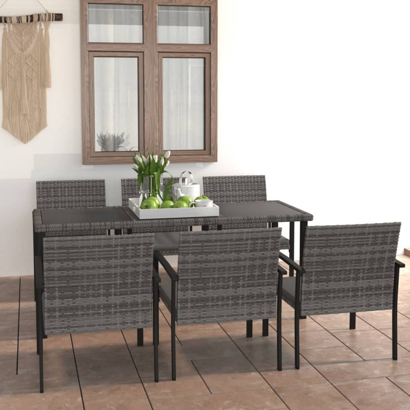 Jantz Rectangular 6 - Person Dining Set with Cushions, 27.6" W x 70.9" L x 28.7" H, Gray, Gray