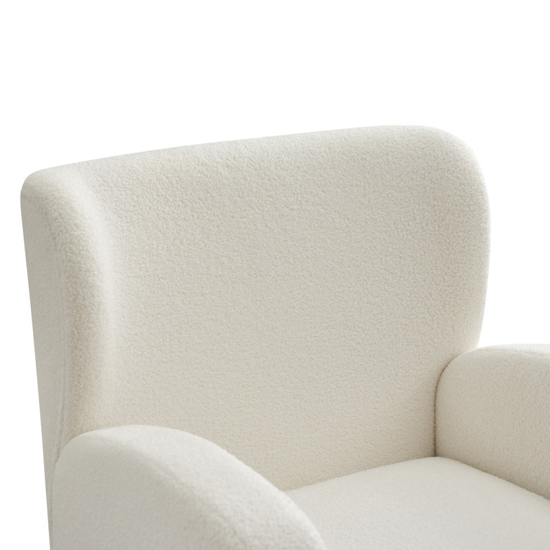 Beige Boucle Wingback Accent Chair with Wood Legs