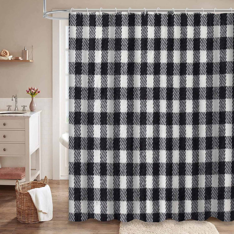 Rideau de douche noir à carreaux vichy noir avec 12 crochets, L 72 po x l 72 po