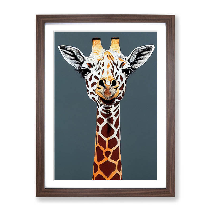 Marvellous Giraffe - Framed Print, 64cm H x 46cm W x 2cm D, Walnut