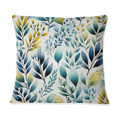 Watercolor Blue Foliage Botanical Pattern - Floral Polyester Throw Pillow