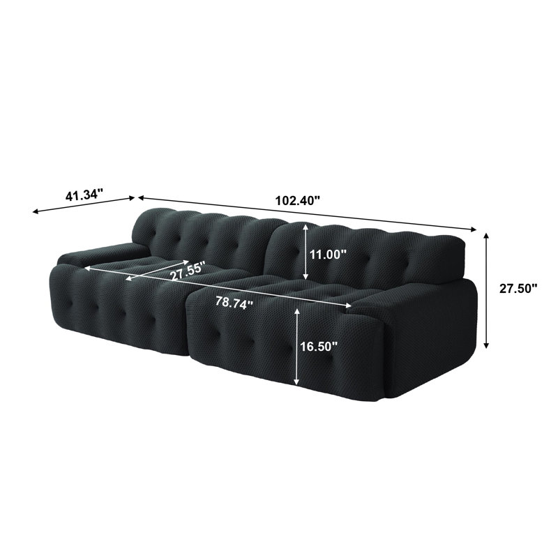 Boneless Bierce Modular Sofa, Black, 27.5”H x 102.4”W x 41.34”D