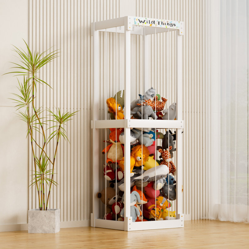 Raylyn Rebrilliant 60" Stuffed Animal Storage Zoo Tower, Wooden Toy Organizer, White