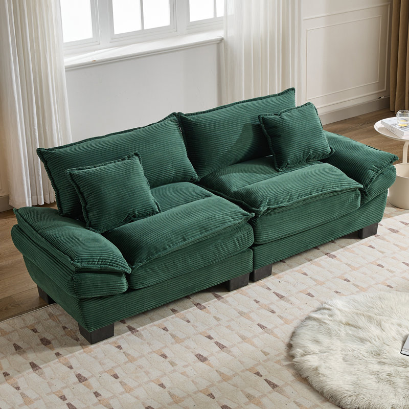 Renville 84" Corduroy Upholstered Pillow-Top Arm Loveseat Sofa with 2 Throw Pillows