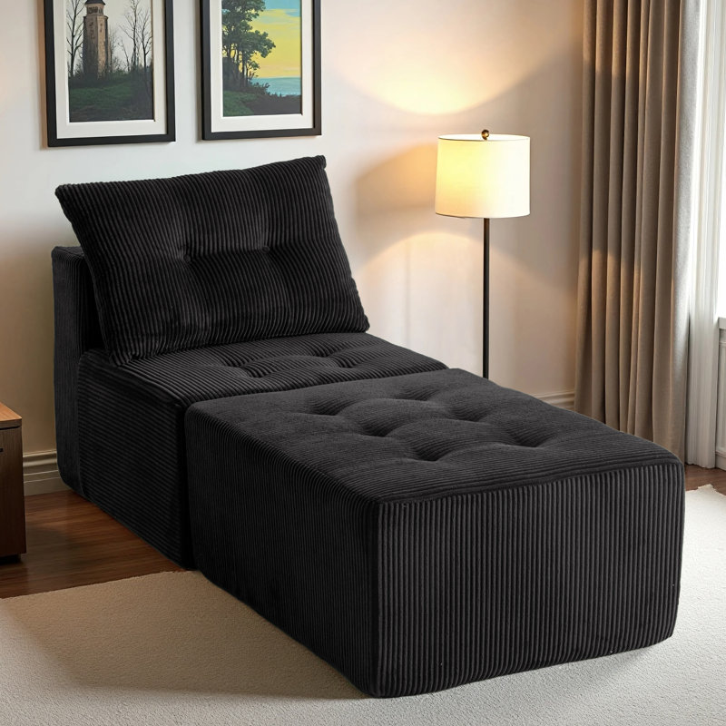 Canapé modulaire avec méridienne, Velours côtelé noir