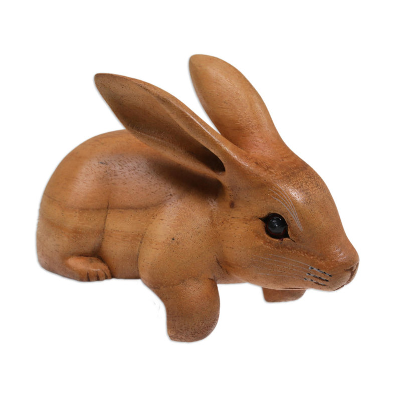 Figurine en bois de lapin curieux Ernesto, Brun