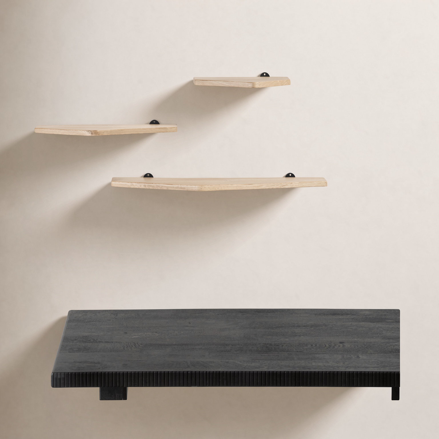 Glennon 3-Piece Solid Wood Floating Shelves, Warm Sand