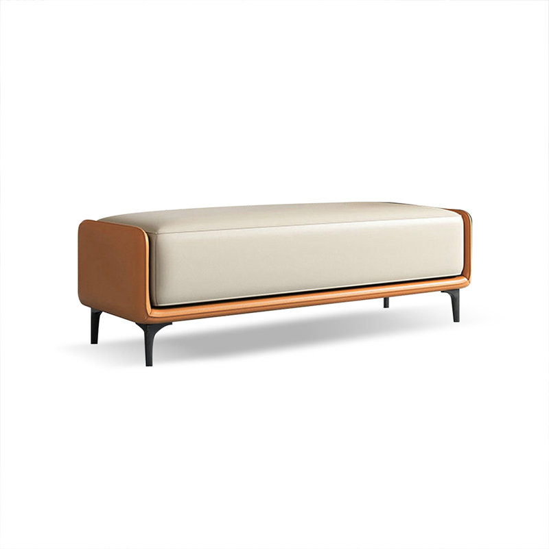 Banc rembourré beige et orange gai, H 17,72 po x l 47,24 po x P 15,75 po