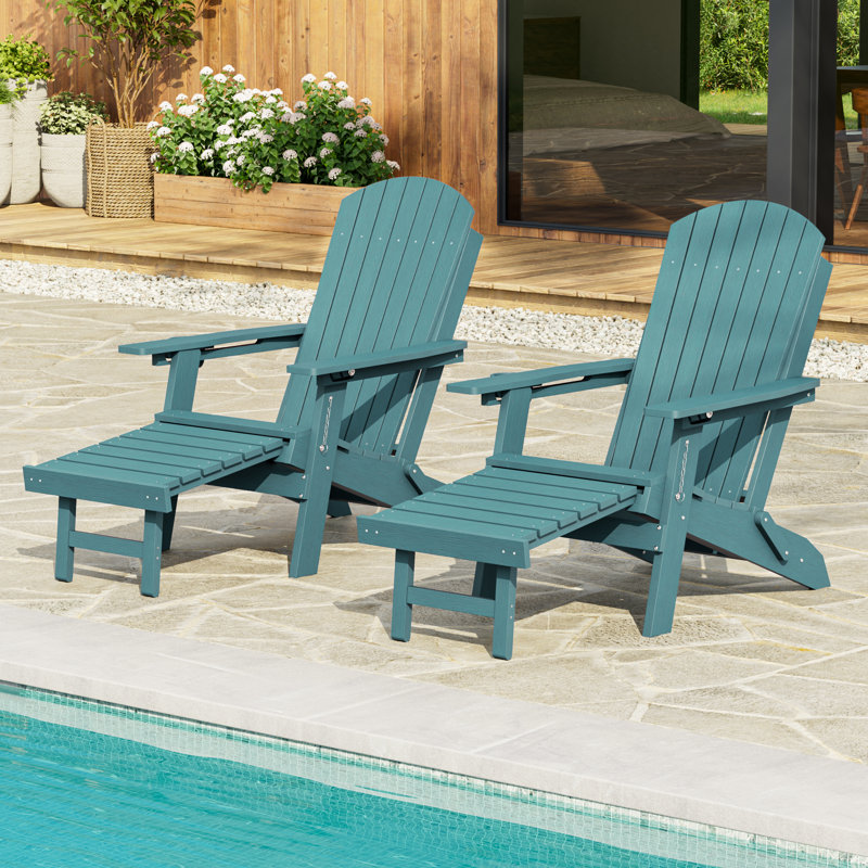 Folding Adirondack Chair with Retractable Ottoman & Cup Holder, 3-Position Adjustable for Patio, All-Weather Outdoor Seating