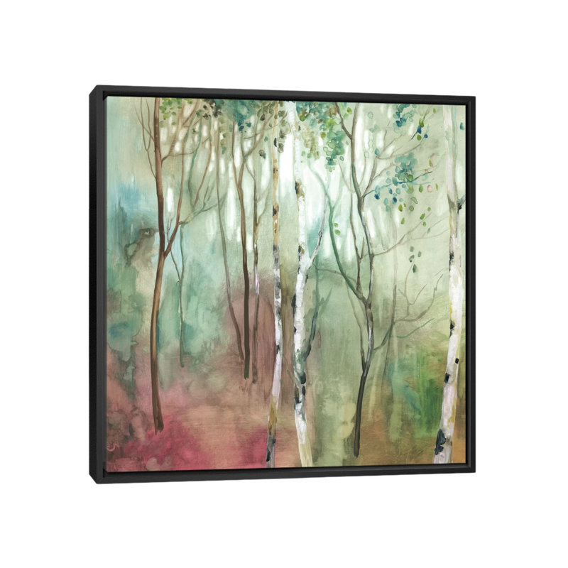 «Birch in the Fog I», reproduction sur toile, H 18 po x l 18 po x P 1,5 po, Toile avec cadre noir, Pas de tapis
