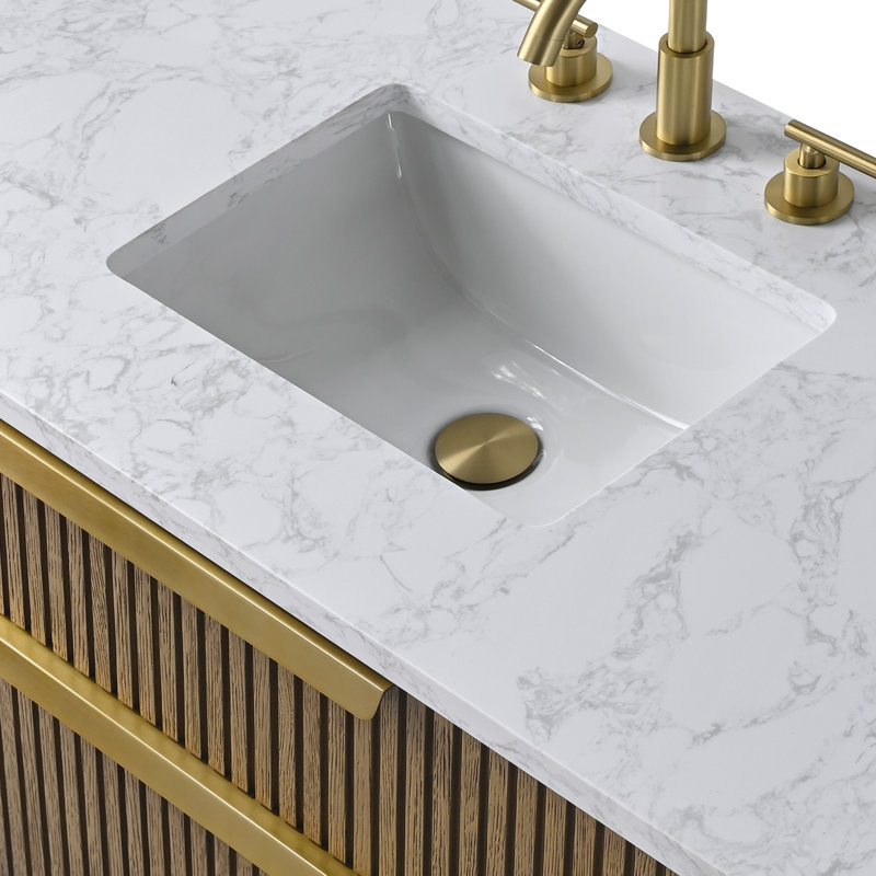 Liljan 42'' Wall-Mounted Single Bathroom Vanity, Aged Oak/Brushed Bronze