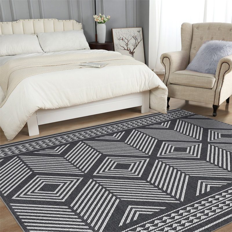 9x12 Modern Geometric Area Rug Black Tribal Rug Washable Non Slip Floor Carpet Non Shedding Rug Rug Rug for Living Room Bedroom Office