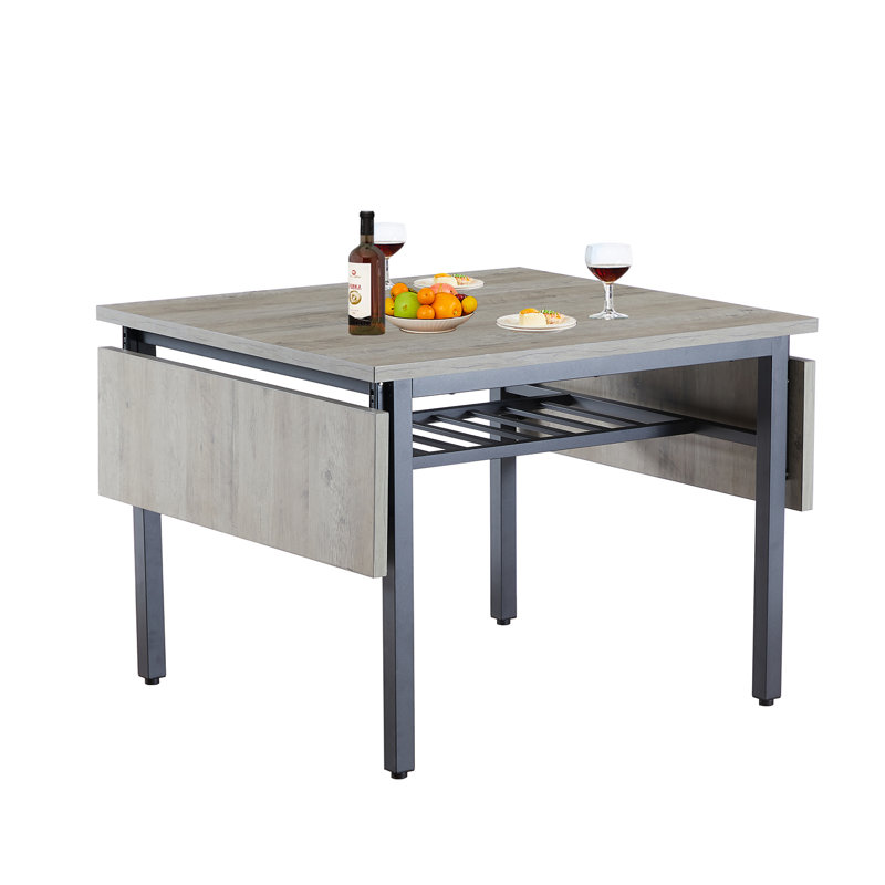 Hollenberg Extendable Metal Base Dining Table, Rustic Gray
