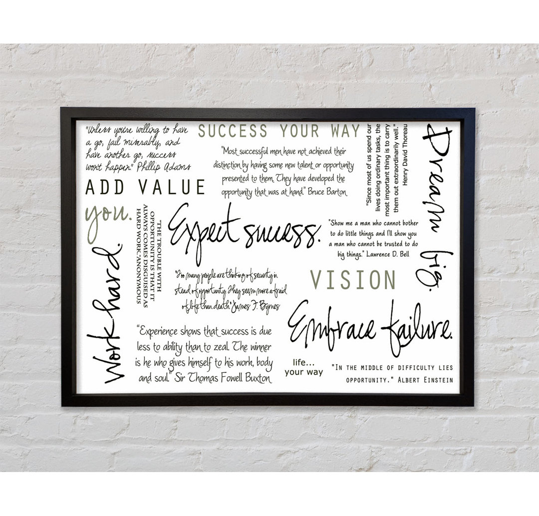 Work Hard Dream Big Expect Success - Single Picture Frame Typography on Canvas