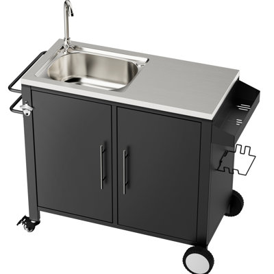 Table de barbecue d'extérieur en acier inoxydable 304, 38 po x 18 po, 35 po, avec roues verrouillables, porte-serviette et une fente pour chariot de nettoyage de légumes, en longueur, largeur, hauteur de 35 po, support à épices