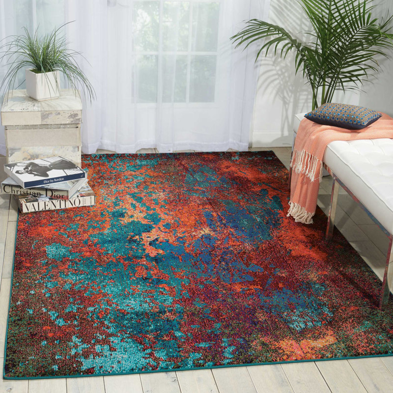 Tapis bleu moderne Enoch, Rectangle 5 pi 3 po x 7 pi 3 po