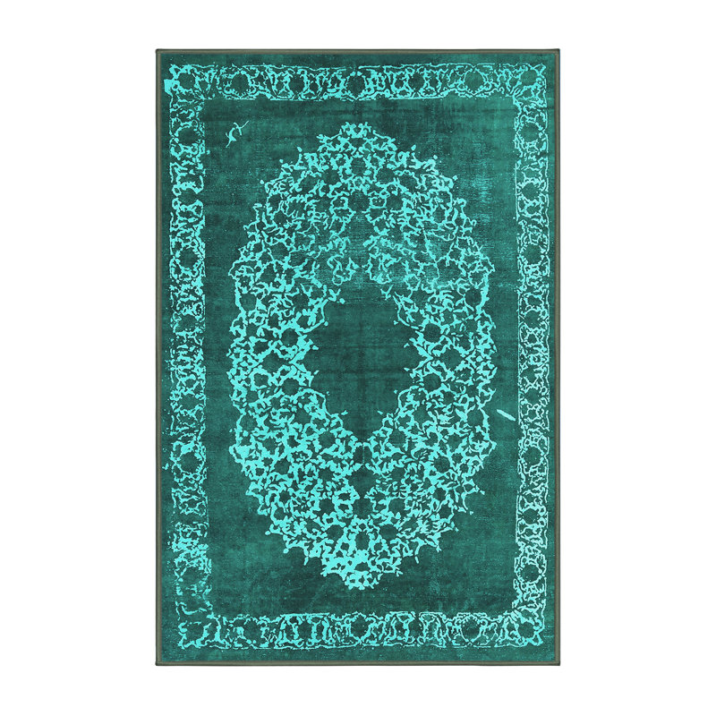 Tapis oriental en laine / polyester tissé à la machine en turquoise / gris, Rectangle 2 pi x 3 pi