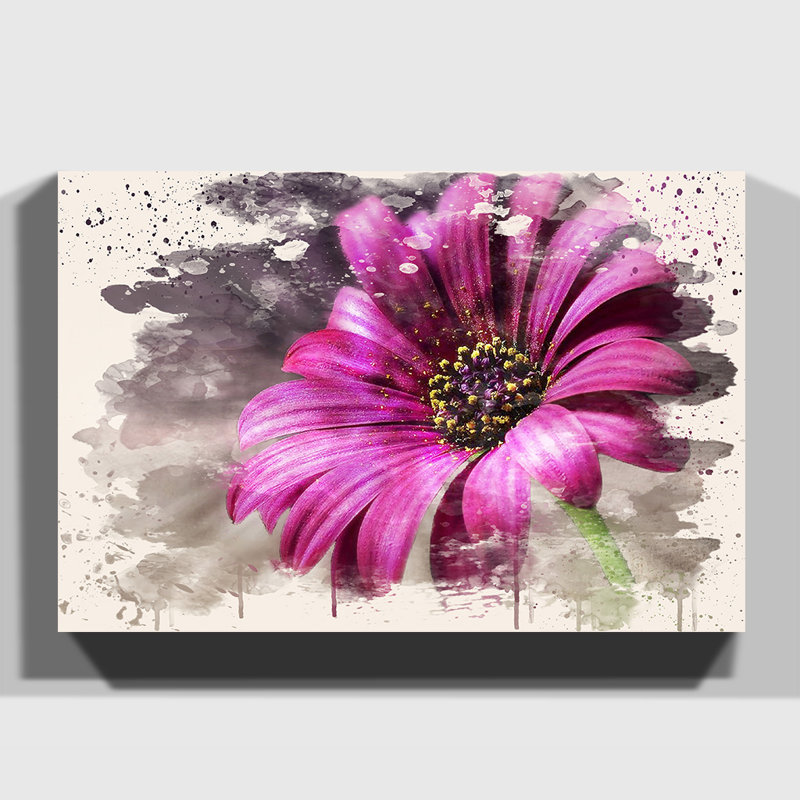Flower Purple Daisy (1) Painting on Canvas - Wrapped Canvas, 50cm H x 76cm W