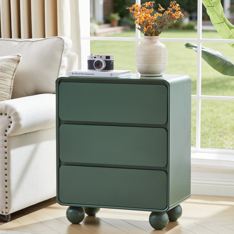 23.6''W 3-Drawer Nightstand, Green