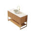 Meuble-lavabo de salle de bain 48 po Sobieski, meuble de rangement autoportant avec 3 portes et tablette ouverte, vasque ronde en céramique blanche avec motif en pierre et comptoir en pierre frittée blanc de Carrare, couleur grain de bois