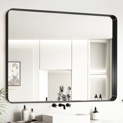 Cadre de salle de bain en aluminium noir 40 x 30 pouces avec verre flottant HD pour une réflexion claire et aucune image visuelle en miroir