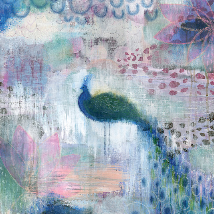« peacock », reproduction d’art sur toile, H 37 po x l 37 po x P 1,5 po