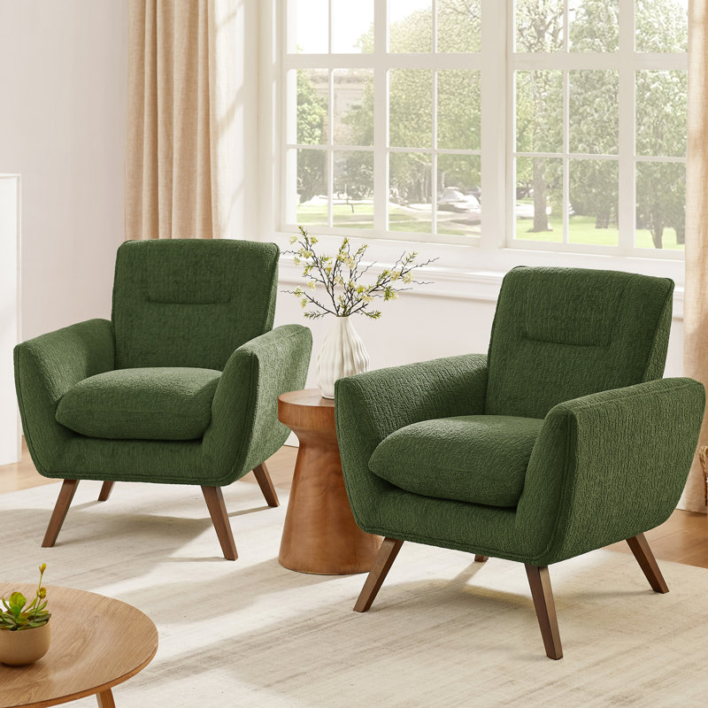 Robertia Modern Upholstered Armchair Accent Chair With Tufted Back, Green Fabric