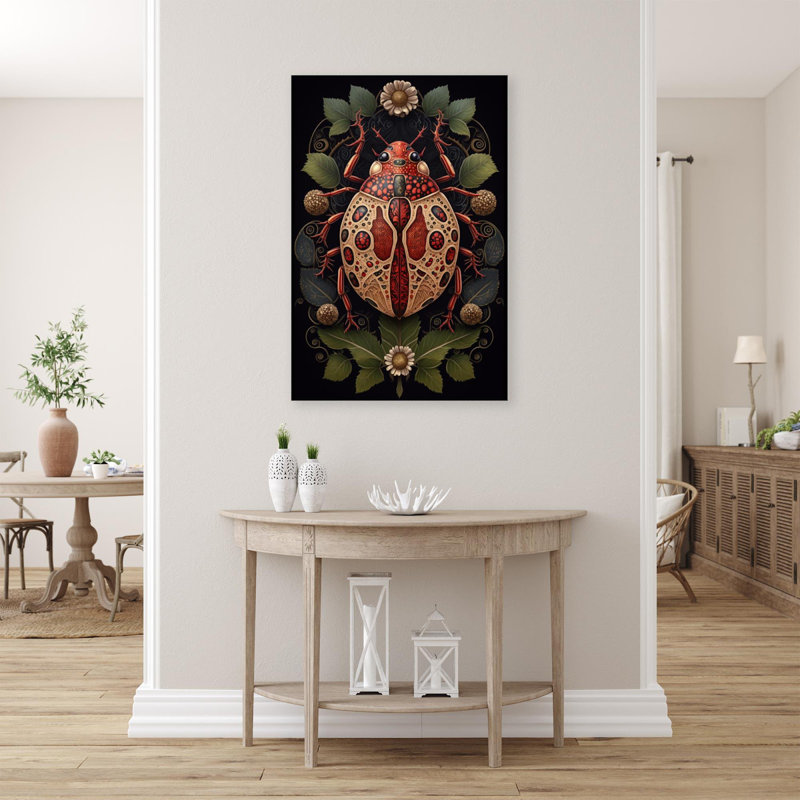 Roses et coccinelle, impression sur toile tendue, H 36 po x L 24 po x l 1,25 po