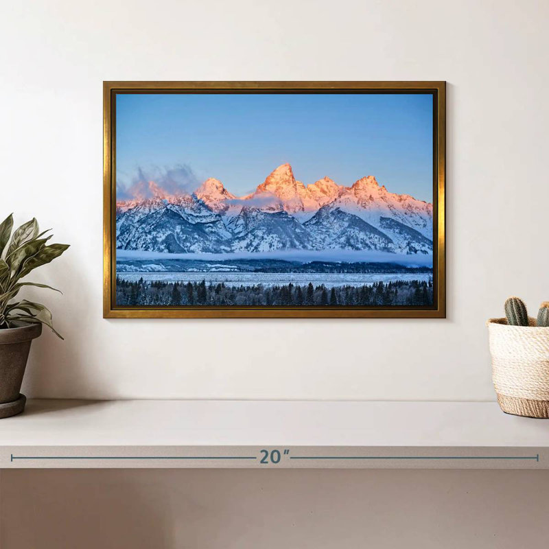 Grand Tetons congelés, Cadre flottant doré, 13 po x 9 po