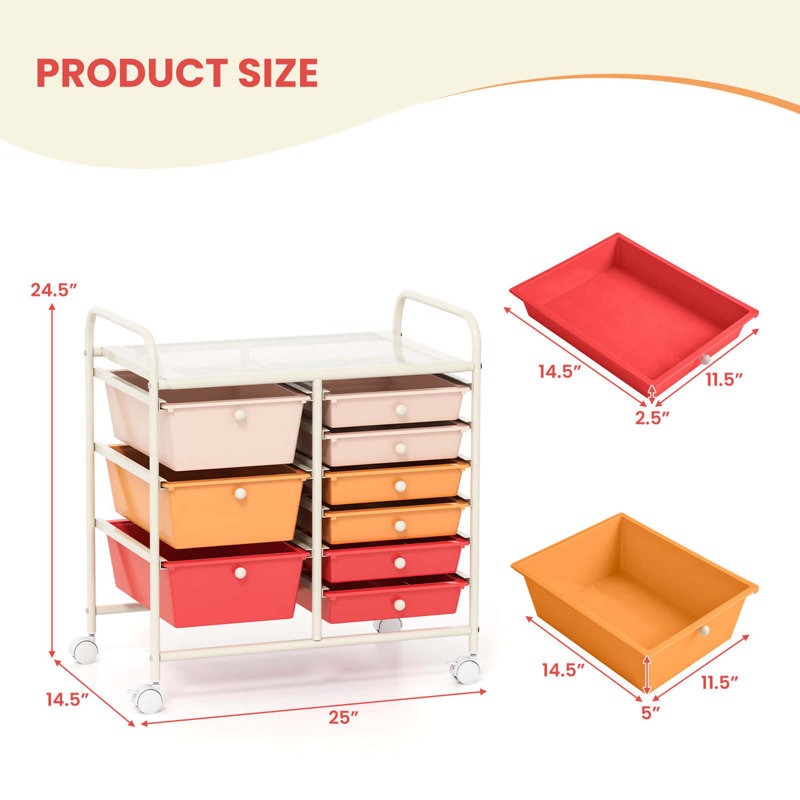 12 Drawers Rolling Cart Storage Scrapbook Paper Studio Organizer Bins, White/Macaron