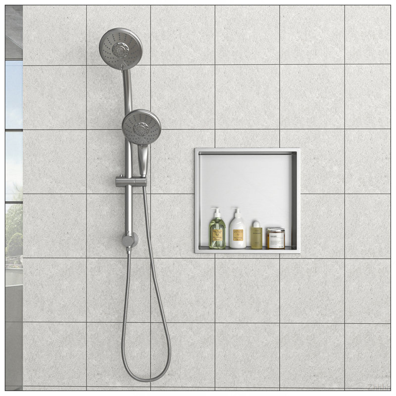 Niche de douche en acier inoxydable 12 po x 12 po, nickel brossé, H 3,94 po x l 12 po x P 12 po, Nickel brossé