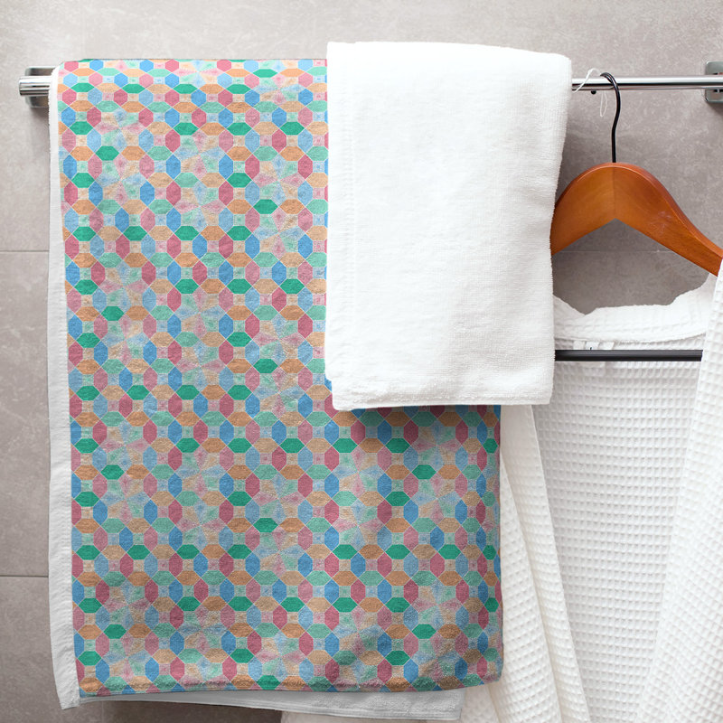 Katelyn Elizabeth Cotton Blend Bath Towel, Blue/Pink/Orange