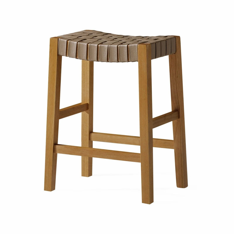 Maven Lane Emerson Kitchen Stool with Faux Leather Upholstery, Weathered Natural, Counter Stool (26" Seat Height)