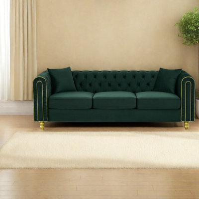 Ensemble de canapés modernes 3 places en velours vert style Chesterfield