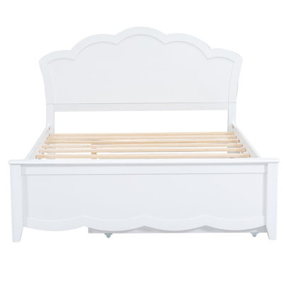 Lit plateforme double en bois pleine grandeur avec tête de lit et lit gigogne simple, blanc - sans sommier, structure durable et lit gigogne, peu encombrant