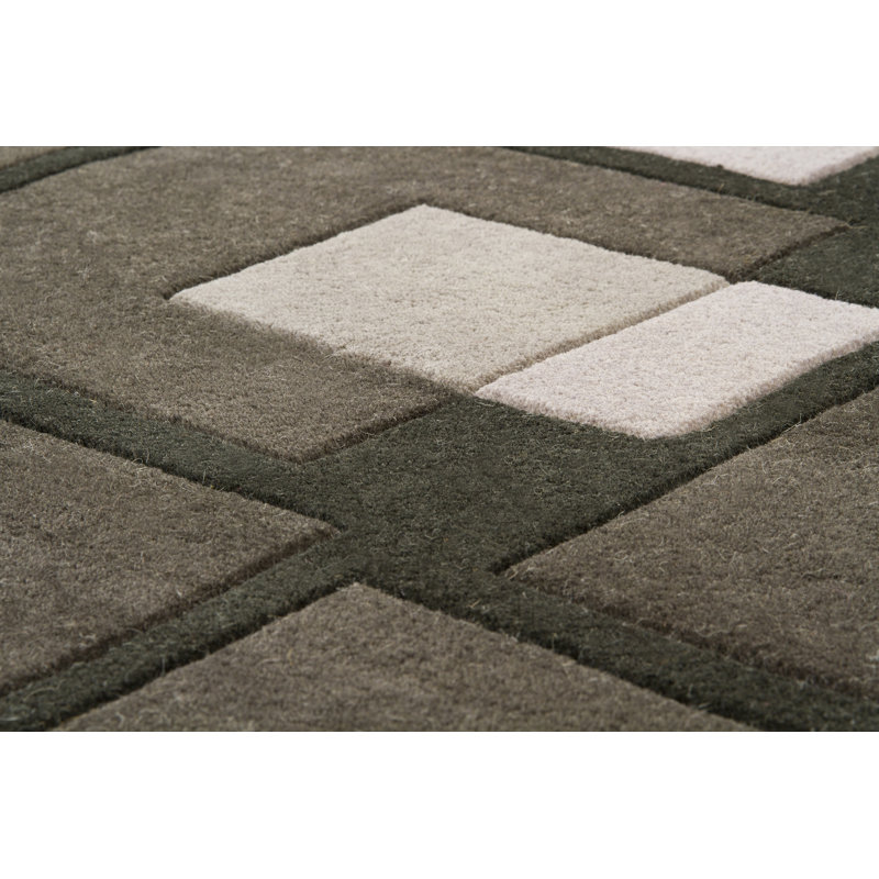 Bense Garza Hand Tufted Wool Modern Area Rug in Black/Gray/Ivory, Rectangle 5' x 7'6"