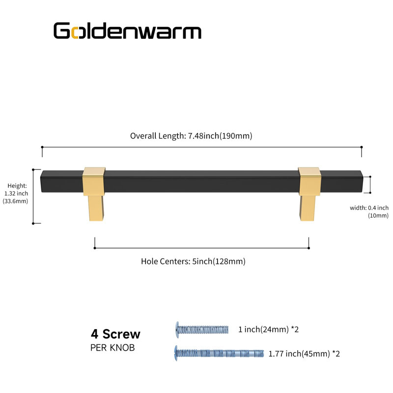 15 Pack Cabinet Handles Black and Gold Cabinet Pulls 5 Inch Hole Center Drawer Pulls Modern Bar Dresser Handles for Bathroom Kitchen Bedroom, Zinc Alloy