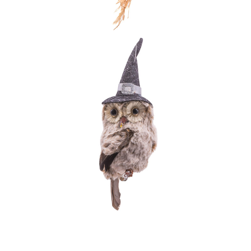 Hibou gris suspendu en tissu gris