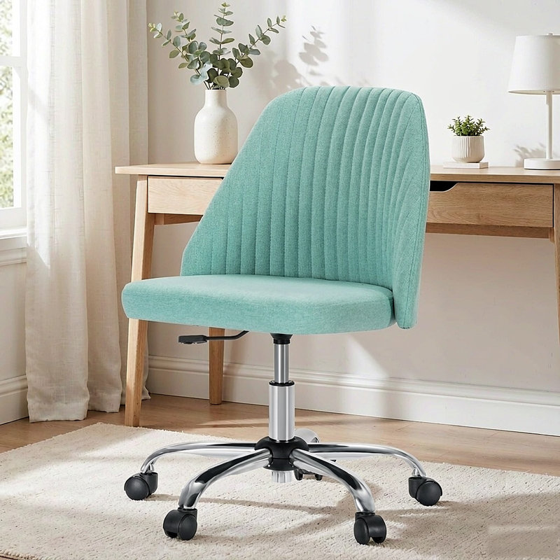 Chaise de bureau pivotante moderne sans accoudoirs en tissu, chaise de travail à hauteur réglable avec roulettes pour petits espaces